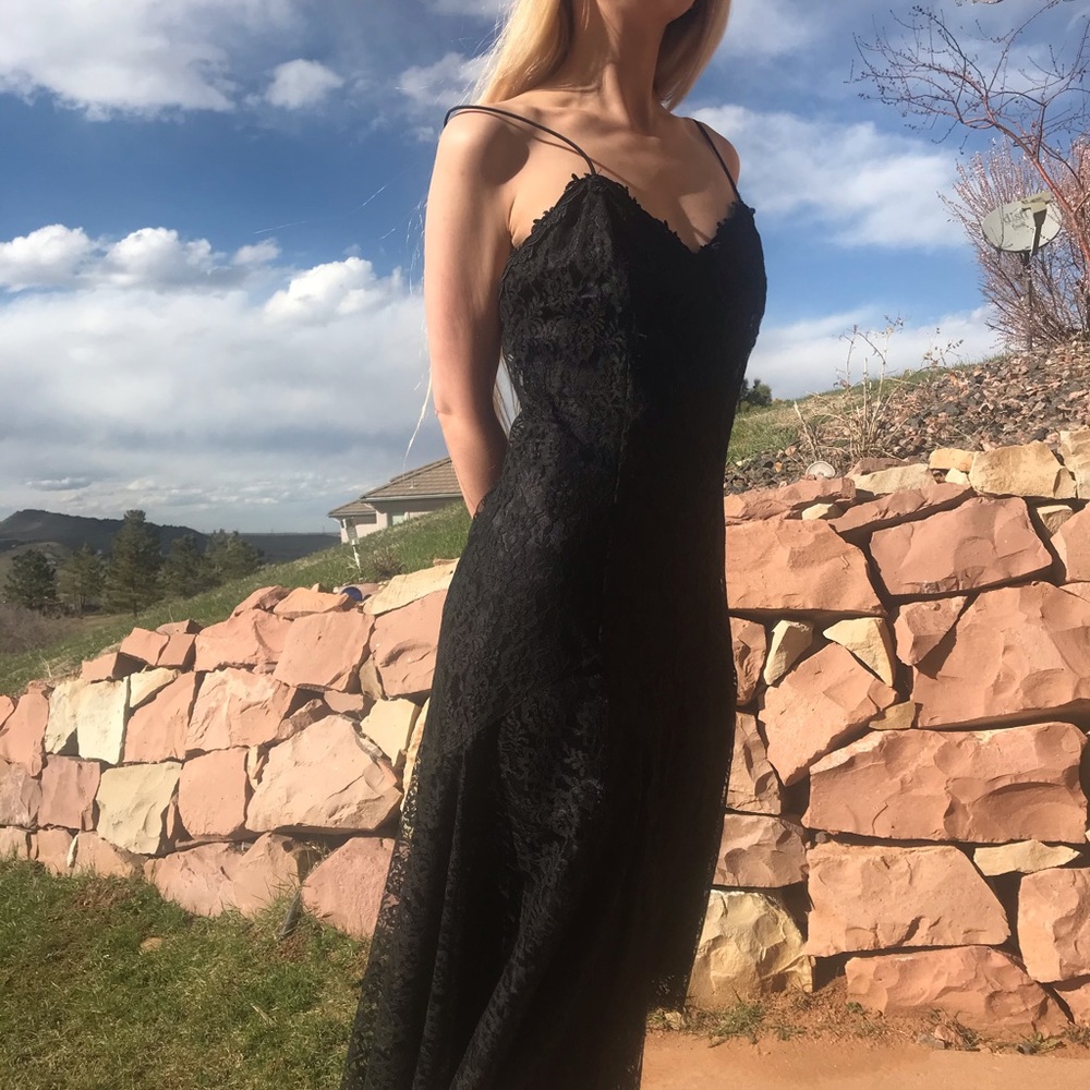 Vintage Black Lace Gunne Sax Maxi Dress. - Picture 4 of 7